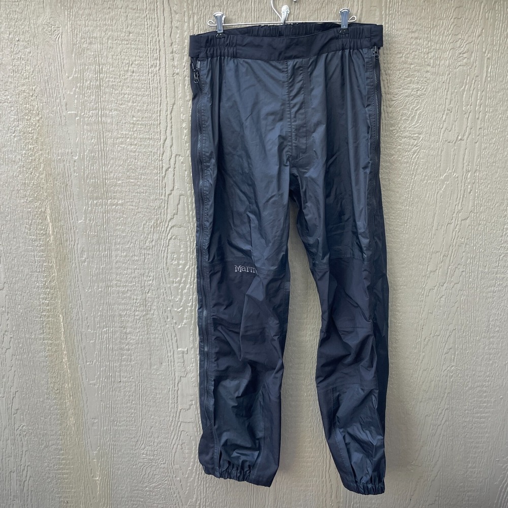 Marmot Gore-Tex Ski Pants Men Large Snow Black ‎ Zipper Sides Adjustable Waist
